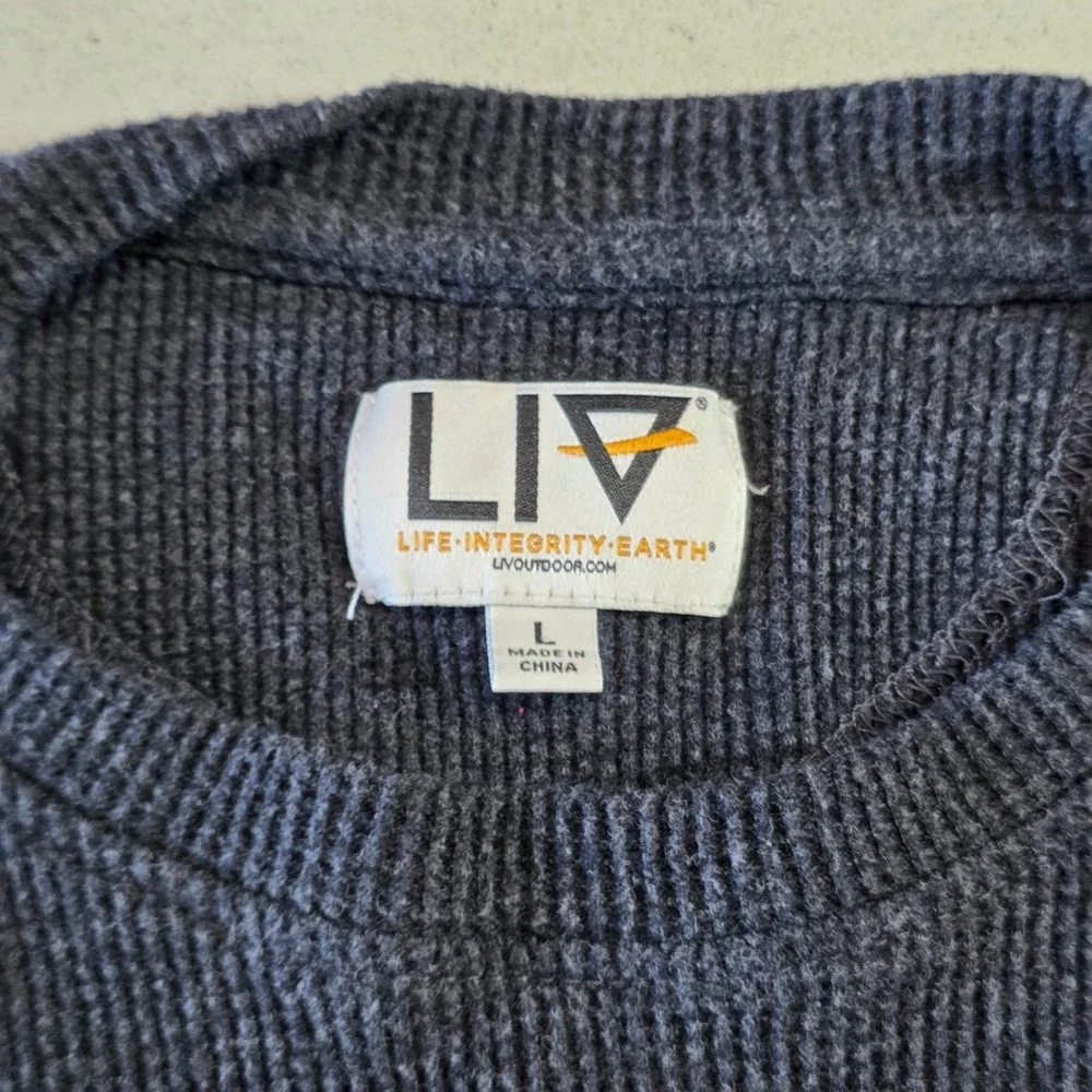 LIV Outdoor Mens Large Charcoal Gray Ribbed Thermal Long Sleeve Crew Neck Shirt